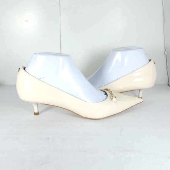 Sam Edelman Women's Kaya US7 Off White Leather Pointed Toe Kitten Heel Pump - Picture 8 of 16